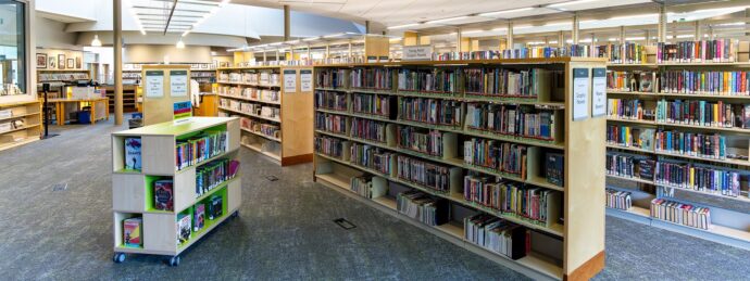 Bookshelves in the teens section at Tualatin Public Library