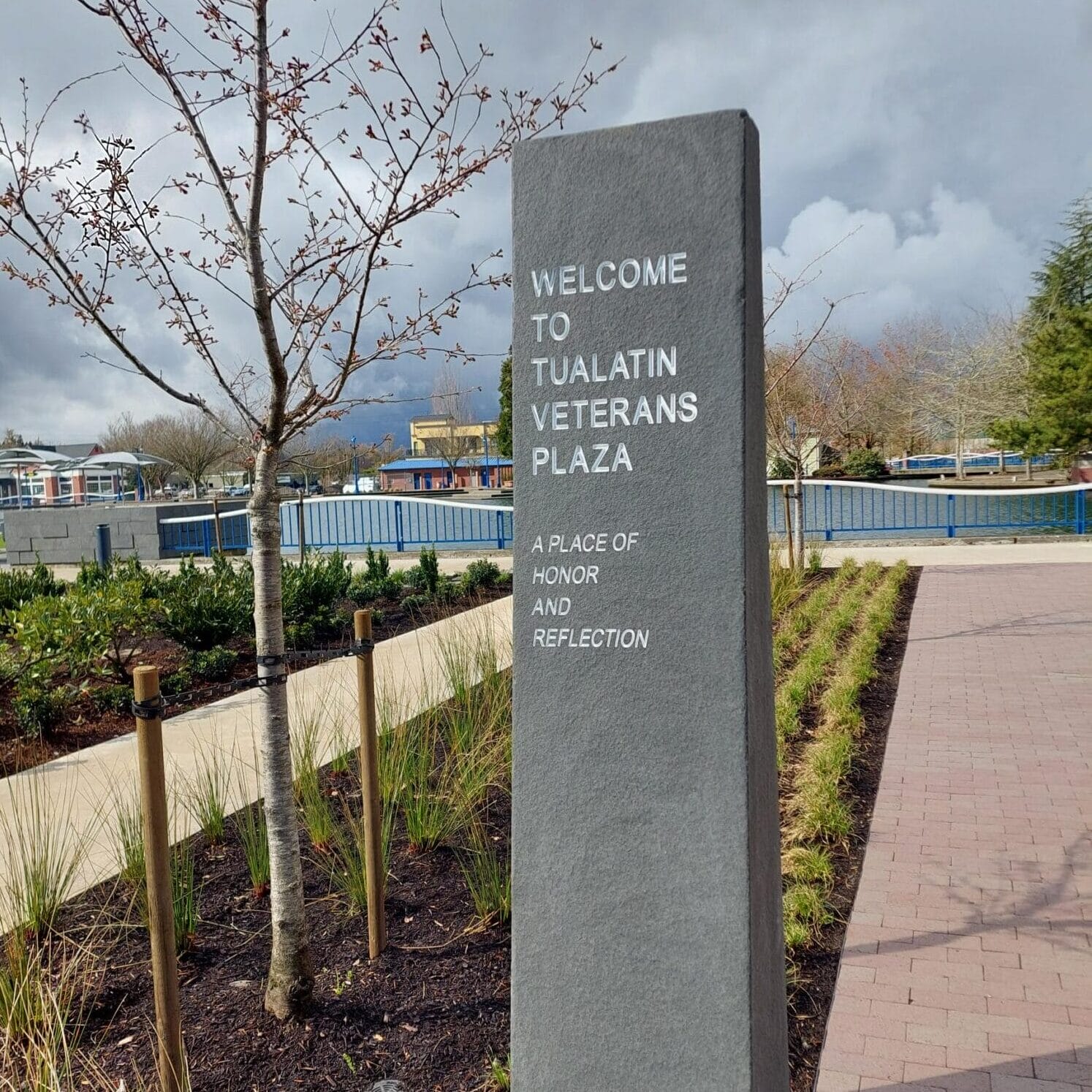 Veterans Plaza Monolith welcome sign 